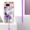 For Google Pixel 8a Electroplating IMD TPU Phone Case with Lanyard(Purple Flower)