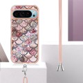 For Google Pixel 9 Electroplating IMD TPU Phone Case with Lanyard(Pink Scales)