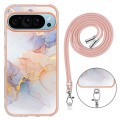 For Google Pixel 9 Electroplating IMD TPU Phone Case with Lanyard(White Marble)