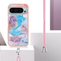 For Google Pixel 9 Electroplating IMD TPU Phone Case with Lanyard(Blue Marble)