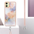 For Samsung Galaxy A05 Electroplating IMD TPU Phone Case with Lanyard(White Marble)