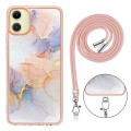 For Samsung Galaxy A05 Electroplating IMD TPU Phone Case with Lanyard(White Marble)