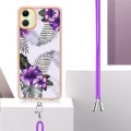 For Samsung Galaxy A05 Electroplating IMD TPU Phone Case with Lanyard(Purple Flower)