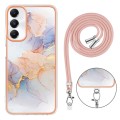 For Samsung Galaxy A05s Electroplating IMD TPU Phone Case with Lanyard(White Marble)