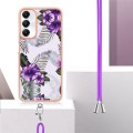 For Samsung Galaxy A05s Electroplating IMD TPU Phone Case with Lanyard(Purple Flower)