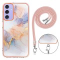 For Samsung Galaxy A15 5G Electroplating IMD TPU Phone Case with Lanyard(White Marble)