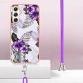 For Samsung Galaxy A25 5G Electroplating IMD TPU Phone Case with Lanyard(Purple Flower)