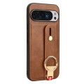 For Google Pixel 9 Pro Wristband Leather Back Phone Case(Brown)