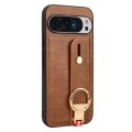 For Google Pixel 9 Wristband Leather Back Phone Case(Brown)