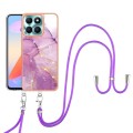 For Honor X6a Electroplating Marble Dual-side IMD Phone Case with Lanyard(Purple 001)