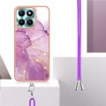 For Honor X6a Electroplating Marble Dual-side IMD Phone Case with Lanyard(Purple 001)