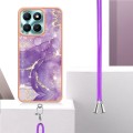 For Honor X6a Electroplating Marble Dual-side IMD Phone Case with Lanyard(Purple 002)