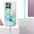 For Honor X6a Electroplating Marble Dual-side IMD Phone Case with Lanyard(Green 003)