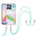 For Honor X6a Electroplating Marble Dual-side IMD Phone Case with Lanyard(Green 004)