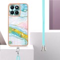 For Honor X6a Electroplating Marble Dual-side IMD Phone Case with Lanyard(Green 004)