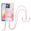 For Honor X6a Electroplating Marble Dual-side IMD Phone Case with Lanyard(Rose Gold 005)