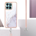 For Honor X6a Electroplating Marble Dual-side IMD Phone Case with Lanyard(White 006)