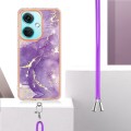 For OnePlus Nord CE3 Electroplating Marble Dual-side IMD Phone Case with Lanyard(Purple 002)