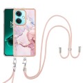 For OnePlus Nord CE3 Electroplating Marble Dual-side IMD Phone Case with Lanyard(Rose Gold 005)