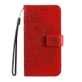 For vivo Y03 4G 7-petal Flowers Embossing Leather Phone Case(Red)