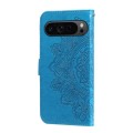 For Google Pixel 9 Pro 7-petal Flowers Embossing Leather Phone Case(Blue)