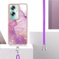 For OPPO A79 5G Global Electroplating Marble Dual-side IMD Phone Case with Lanyard(Purple 001)