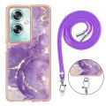 For OPPO A79 5G Global Electroplating Marble Dual-side IMD Phone Case with Lanyard(Purple 002)