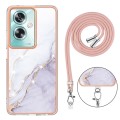 For OPPO A79 5G Global Electroplating Marble Dual-side IMD Phone Case with Lanyard(White 006)