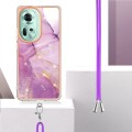 For OPPO Reno11 5G Global Electroplating Marble Dual-side IMD Phone Case with Lanyard(Purple 001)