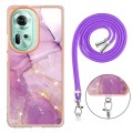 For OPPO Reno11 5G Global Electroplating Marble Dual-side IMD Phone Case with Lanyard(Purple 001)