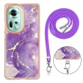 For OPPO Reno11 5G Global Electroplating Marble Dual-side IMD Phone Case with Lanyard(Purple 002)
