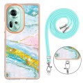 For OPPO Reno11 5G Global Electroplating Marble Dual-side IMD Phone Case with Lanyard(Green 004)