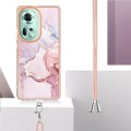 For OPPO Reno11 5G Global Electroplating Marble Dual-side IMD Phone Case with Lanyard(Rose Gold 005)