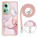 For OPPO Reno11 5G Global Electroplating Marble Dual-side IMD Phone Case with Lanyard(Rose Gold 005)