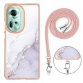 For OPPO Reno11 5G Global Electroplating Marble Dual-side IMD Phone Case with Lanyard(White 006)