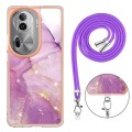 For OPPO Reno11 Pro 5G Global Electroplating Marble Dual-side IMD Phone Case with Lanyard(Purple 001