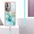For OPPO Reno11 Pro 5G Global Electroplating Marble Dual-side IMD Phone Case with Lanyard(Green 003)