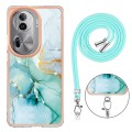 For OPPO Reno11 Pro 5G Global Electroplating Marble Dual-side IMD Phone Case with Lanyard(Green 003)