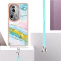 For OPPO Reno11 Pro 5G Global Electroplating Marble Dual-side IMD Phone Case with Lanyard(Green 004)