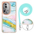 For OPPO Reno11 Pro 5G Global Electroplating Marble Dual-side IMD Phone Case with Lanyard(Green 004)