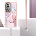 For OPPO Reno11 Pro 5G Global Electroplating Marble Dual-side IMD Phone Case with Lanyard(Rose Gold
