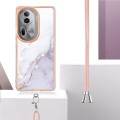 For OPPO Reno11 Pro 5G Global Electroplating Marble Dual-side IMD Phone Case with Lanyard(White 006)