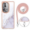 For OPPO Reno11 Pro 5G Global Electroplating Marble Dual-side IMD Phone Case with Lanyard(White 006)