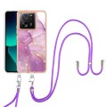 For Xiaomi 13T/13T Pro Electroplating Marble Dual-side IMD Phone Case with Lanyard(Purple 001)