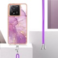 For Xiaomi 13T/13T Pro Electroplating Marble Dual-side IMD Phone Case with Lanyard(Purple 001)