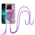 For Xiaomi 13T/13T Pro Electroplating Marble Dual-side IMD Phone Case with Lanyard(Purple 002)