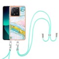 For Xiaomi 13T/13T Pro Electroplating Marble Dual-side IMD Phone Case with Lanyard(Green 004)