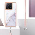 For Xiaomi 13T/13T Pro Electroplating Marble Dual-side IMD Phone Case with Lanyard(White 006)