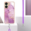 For Xiaomi Redmi 13C 4G Electroplating Marble Dual-side IMD Phone Case with Lanyard(Purple 001)