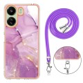 For Xiaomi Redmi 13C 4G Electroplating Marble Dual-side IMD Phone Case with Lanyard(Purple 001)